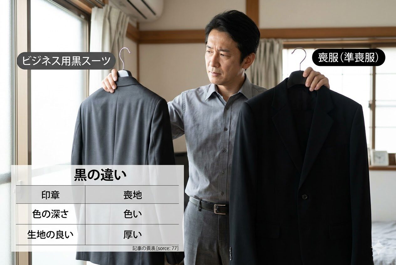 ビジネス用黒スーツと喪服(準喪服)の黒の違い