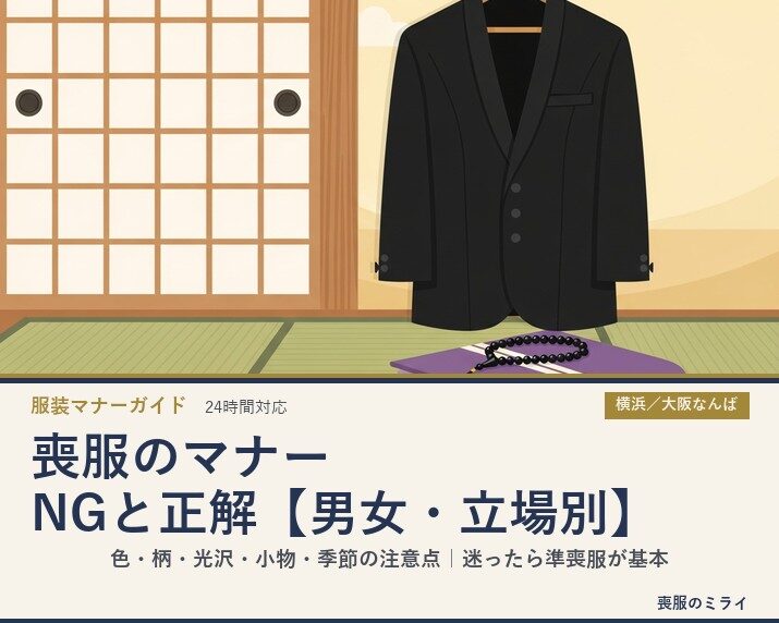 喪服のマナー｜ベロア・光沢素材はNG？色・柄・小物の正解【男女・立場別】